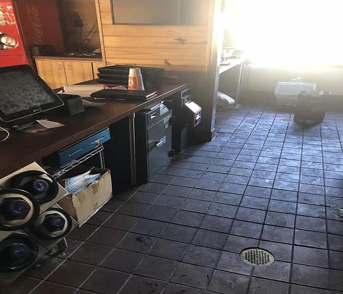 Restaurant with fire damage at the front counter